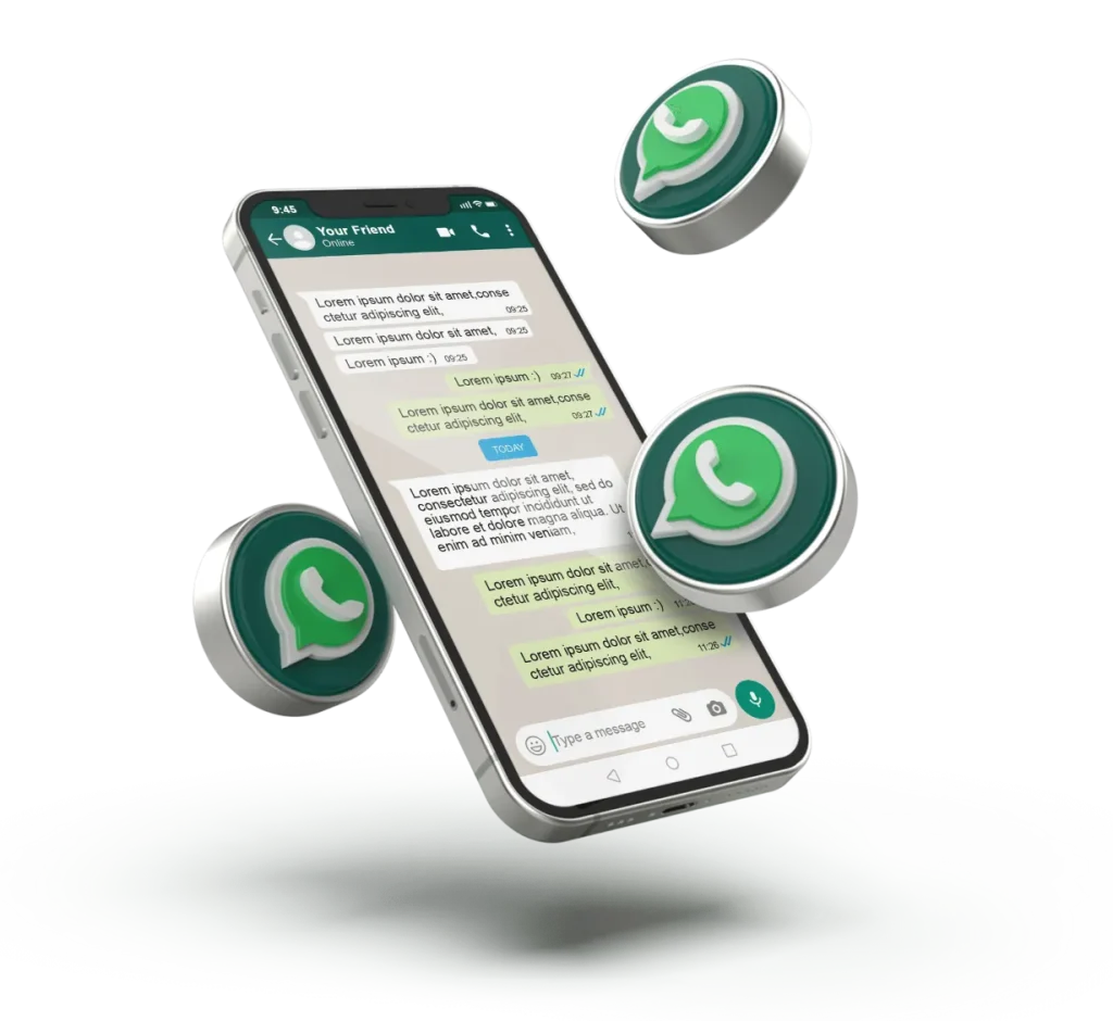 Ilustração de tela de celular com integração WhatsApp